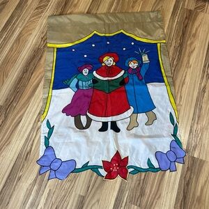 Christmas Carol Garden Flag 40X28 Sturdy Metallic Gold Trim Rod 1996 Holiday